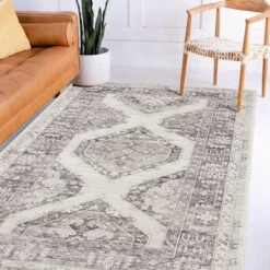 (B829) Grey & White Floral Washable Runner, 2x7 -Home Decor Store b829 grey white floral washable runner 2x7 6