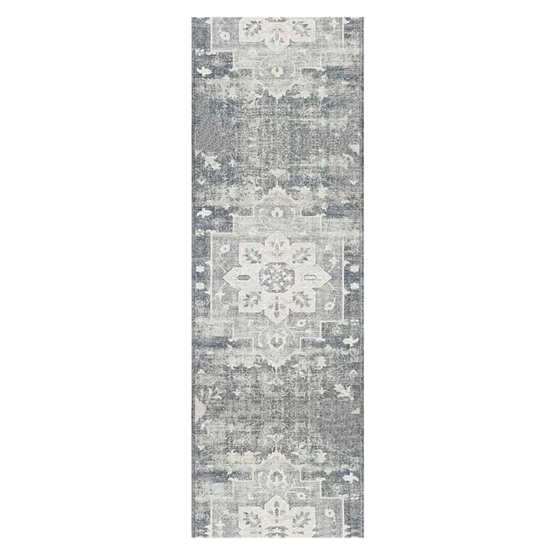 (B835) Honeybloom Timo Grey Medallion Runner, 2x7 1 (B835) Honeybloom Timo Grey Medallion Runner, 2x7