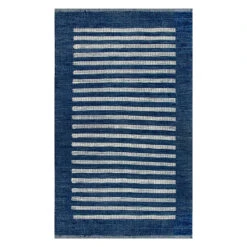 (B856) Honeybloom Roka Blue & White Striped Accent Rug, 3x5