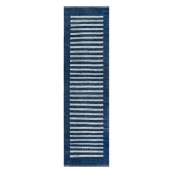 (B856) Honeybloom Roka Blue & White Striped Runner, 2x7