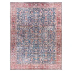 B860 Colin Red/Blue Floral Medallion Washable Area Rug 8X10