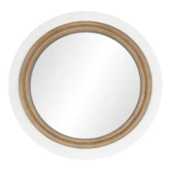 Beaded Whitewashed Round Wall Mirror, 28"