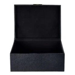 Black Leather Decorative Box, Large -Home Decor Store black leather decorative box large 2