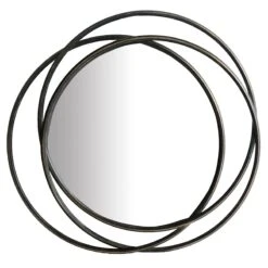 Black Metal Rings Wall Mirror, 26x25