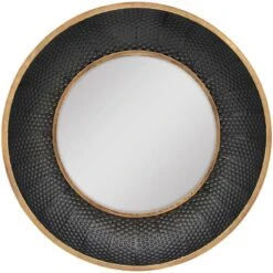 Black Metal Round Wall Mirror, 22"