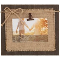 Blackwash With Burlap Backer & Bow Clip Tabletop Photo Frame, 4x6