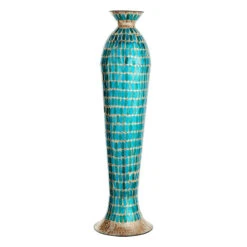 Blue Mosaic Metal Floor Vase, 35.5"