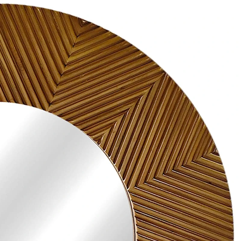 Brown Faux Carved Wood Round Wall Mirror, 31" 2 Brown Faux Carved Wood Round Wall Mirror, 31" - Image 2