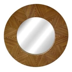 Brown Faux Carved Wood Round Wall Mirror, 31"