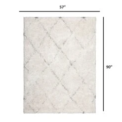 (C103) Ivory & Grey Long Pile Diamond Design Shag Area Rug, 5x7 -Home Decor Store c103 ivory grey long pile diamond design shag area rug 5x7 4