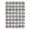 (C122) Honeybloom Ivory & Dark Grey Plaid Design Shag Area Rug, 5x7