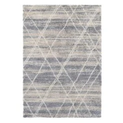 (C157) White & Grey Moroccan Style Shag Area Rug, 5x7