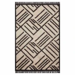 (C161) Tracey Boyd Elizabeth Grey & Beige Fringe Area Rug, 8x10