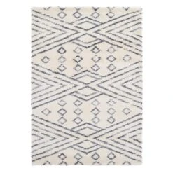 (C182) Macy White & Blue Patterned Area Rug, 8x10