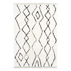 (C183) Imperial White Patterned Area Rug With Tassels, 5x7