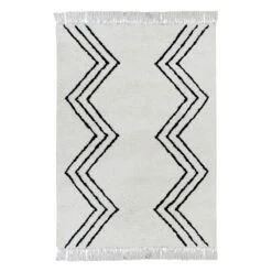 (C186) Found & Fable White & Black Chevron Shag Area Rug, 5x7