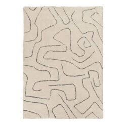 (C189) Crosby St Ivory Geometric Shag Area Rug, 5x7