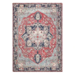 (D473) Fenix Red Medallion Chenille Area Rug, 5x7