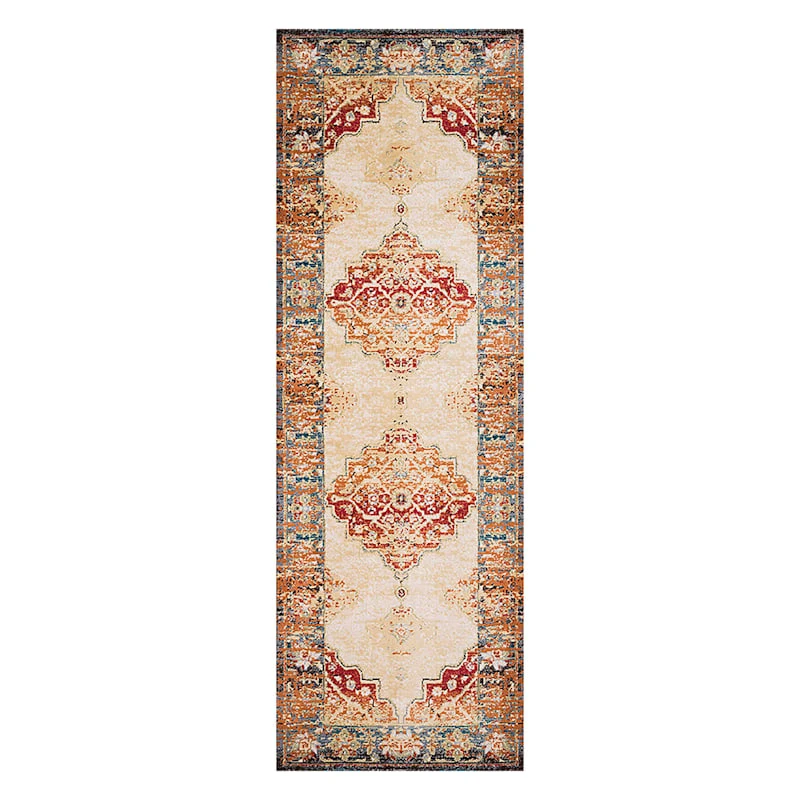 (D474) Alisa Medallion Ivory Sunset Runner, 2x7 1 (D474) Alisa Medallion Ivory Sunset Runner, 2x7