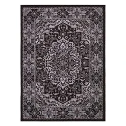 (D475) Black Medallion Area Rug, 7x10