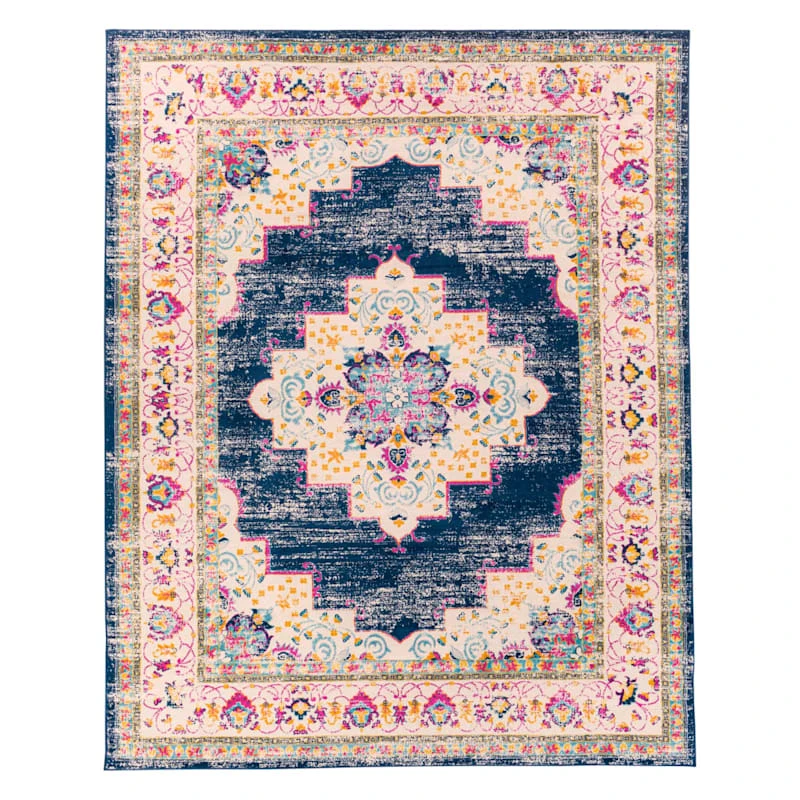 (D494) Found & Fable Floransa Blue & Pink Medallion Area Rug, 8x10 1 (D494) Found & Fable Floransa Blue & Pink Medallion Area Rug, 8x10
