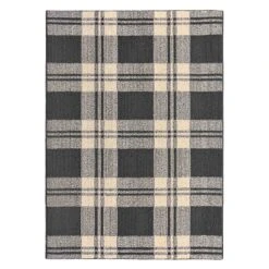 (D502) Grey & Ivory Plaid Area Rug, 5x7