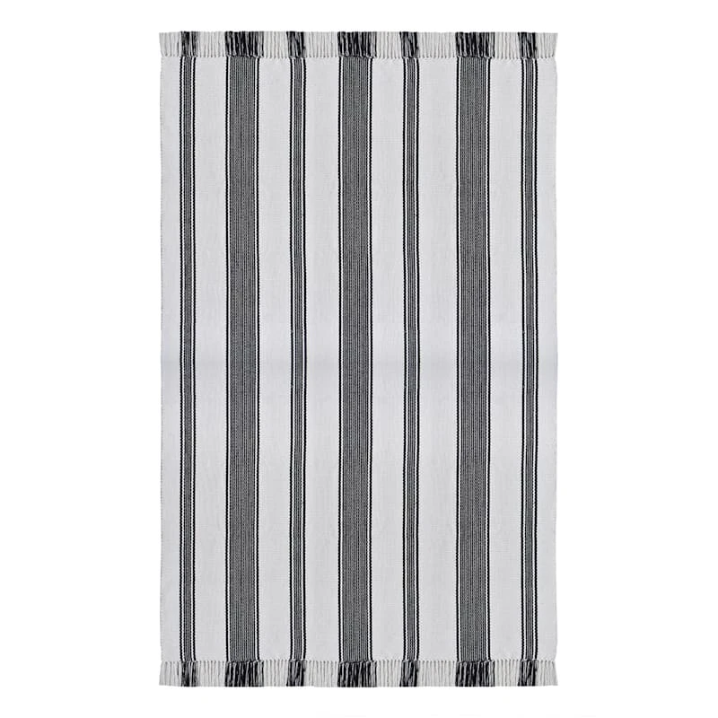 (D551) Honeybloom Flatweave Ivory & Black Striped Area Rug, 5x7 1 (D551) Honeybloom Flatweave Ivory & Black Striped Area Rug, 5x7