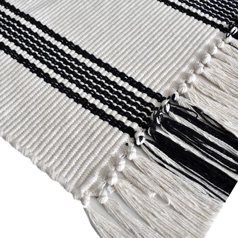 (D551) Honeybloom Flatweave Ivory & Black Striped Area Rug, 5x7 2 (D551) Honeybloom Flatweave Ivory & Black Striped Area Rug, 5x7 - Image 2