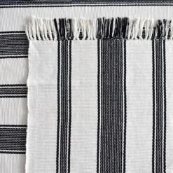 (D551) Honeybloom Flatweave Ivory & Black Striped Area Rug, 5x7 7 (D551) Honeybloom Flatweave Ivory & Black Striped Area Rug, 5x7 -Home Decor Store d551 honeybloom flatweave ivory black striped area rug 5x7 3
