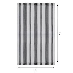 (D551) Honeybloom Flatweave Ivory & Black Striped Area Rug, 5x7 8 (D551) Honeybloom Flatweave Ivory & Black Striped Area Rug, 5x7 -Home Decor Store d551 honeybloom flatweave ivory black striped area rug 5x7 4