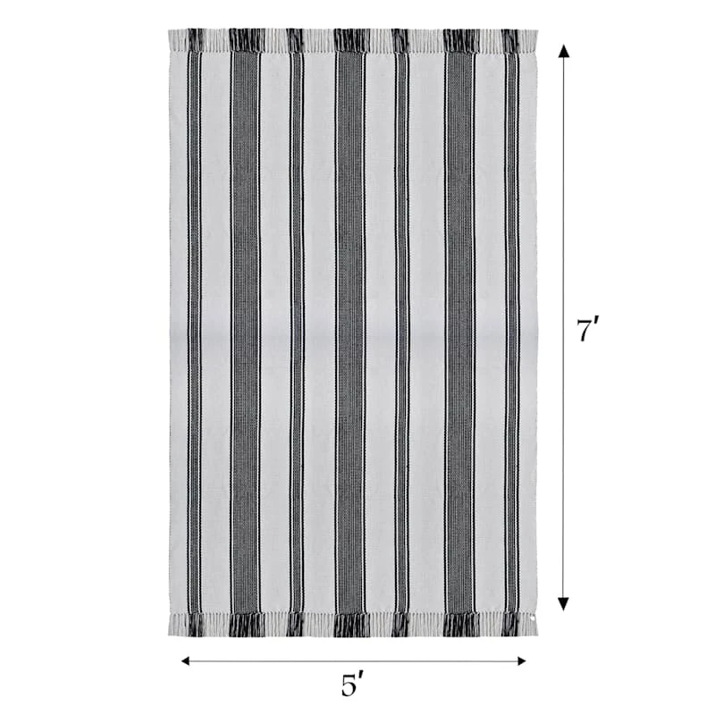 (D551) Honeybloom Flatweave Ivory & Black Striped Area Rug, 5x7 4 (D551) Honeybloom Flatweave Ivory & Black Striped Area Rug, 5x7 - Image 4