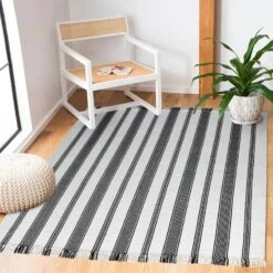 (D551) Honeybloom Flatweave Ivory & Black Striped Area Rug, 5x7 9 (D551) Honeybloom Flatweave Ivory & Black Striped Area Rug, 5x7 -Home Decor Store d551 honeybloom flatweave ivory black striped area rug 5x7 5