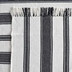 (D551) Honeybloom Flatweave Ivory & Black Striped Runner, 2x7 -Home Decor Store d551 honeybloom flatweave ivory black striped runner 2x7 3