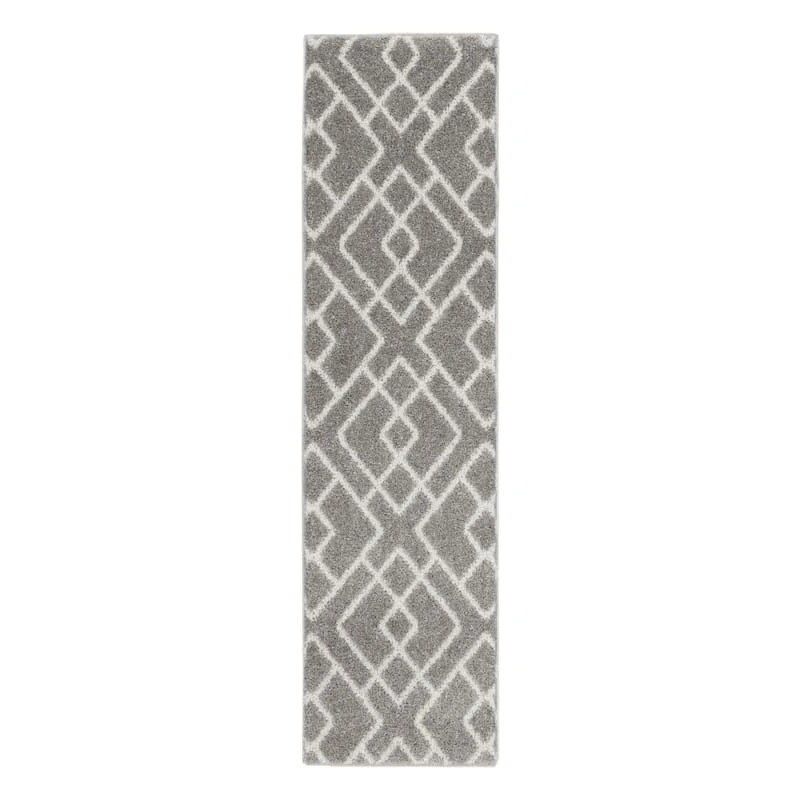 (D558) Salinas Grey & White Diamond Design Runner, 2x7 1 (D558) Salinas Grey & White Diamond Design Runner, 2x7