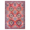 (D565) Freya Red & Blue Medallion Washable Area Rug, 5x7