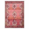 (D566) Freya Red Medallion Washable Area Rug, 5x7