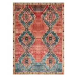 (D567) Freya Orange Medallion Washable Area Rug, 5x7