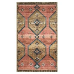 (D568) Freya Pink Medallion Washable Accent Rug, 3x5