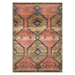 (D568) Freya Pink Medallion Washable Area Rug, 5x7