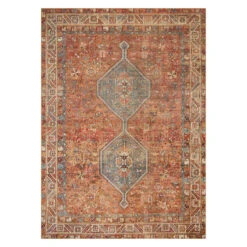 (D570) Freya Red Multicolor Medallion Washable Area Rug, 5x7