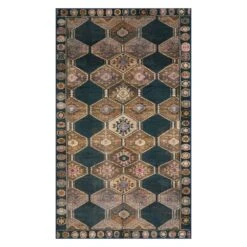 (D571) Freya Black Medallion Washable Accent Rug, 3x5