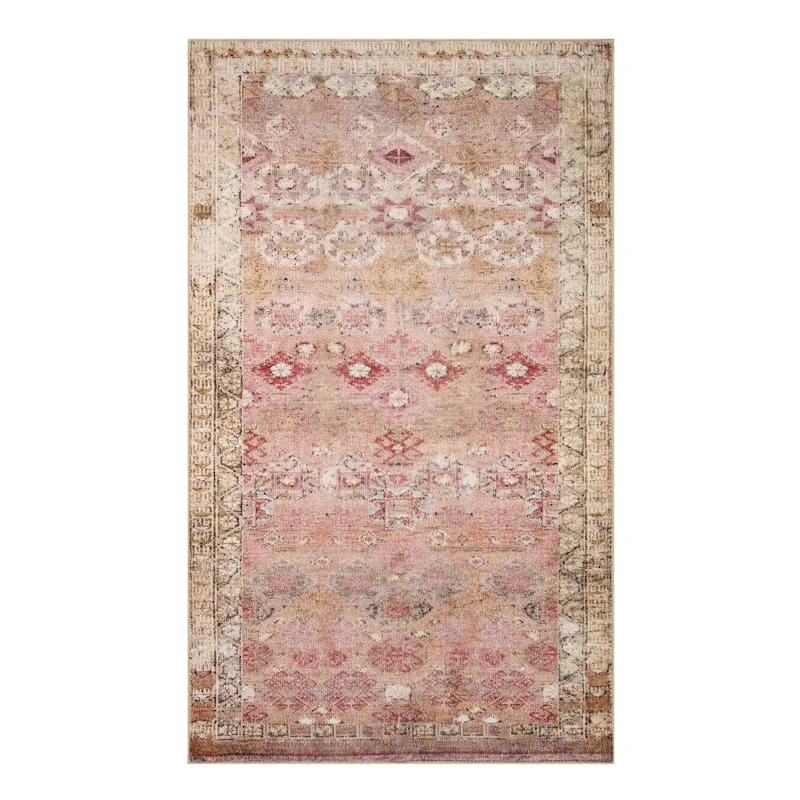 (D572) Freya Pink Floral Washable Accent Rug, 3x5 1 (D572) Freya Pink Floral Washable Accent Rug, 3x5