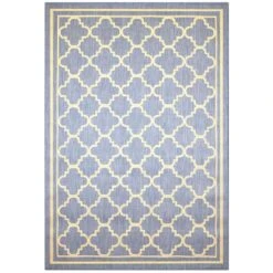 (E229) Blue & Beige Quatrefoil Modern Indoor & Outdoor Area Rug, 7x10
