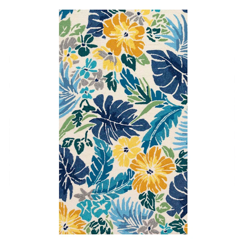 (E264) Santa Monica Blue Floral Indoor & Outdoor Accent Rug, 3x5 1 (E264) Santa Monica Blue Floral Indoor & Outdoor Accent Rug, 3x5