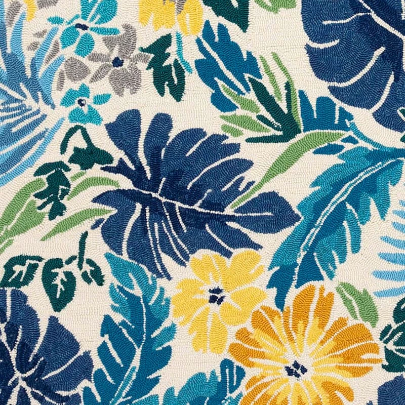 (E264) Santa Monica Blue Floral Indoor & Outdoor Accent Rug, 3x5 2 (E264) Santa Monica Blue Floral Indoor & Outdoor Accent Rug, 3x5 - Image 2