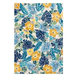 (E264) Santa Monica Blue Floral Indoor & Outdoor Area Rug, 5x7