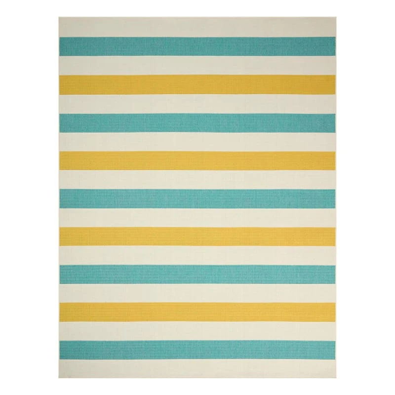 (E468) Ember Blue & Yellow Striped Area Rug, 8x10 1 (E468) Ember Blue & Yellow Striped Area Rug, 8x10