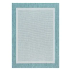 (E486) Sierra Aqua Border Outdoor Area Rug, 5x7