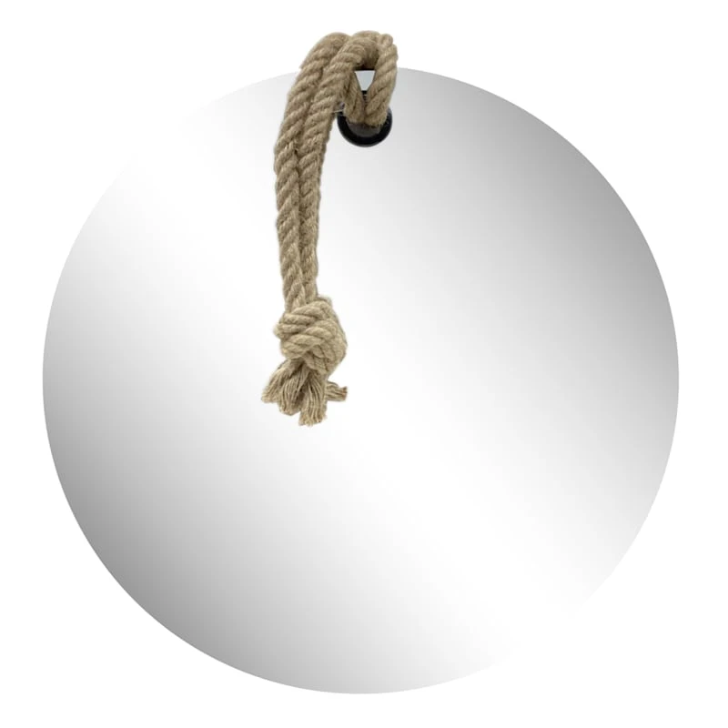 Frameless Round Wall Mirror With Rope, 24" 1 Frameless Round Wall Mirror With Rope, 24"