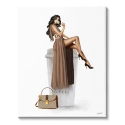 Glam Girl On Coffee Cup Canvas Wall Art, 16x12